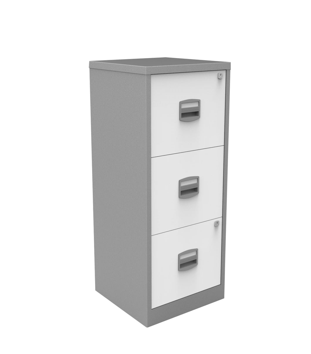 Bisley A4 Static Home Filer with 3 Drawers | Silver/White