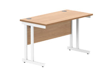 Load image into Gallery viewer, Office Rectangular Desk With Steel Double Upright Cantilever Frame | 1200X600 | Norwegian Beech/White