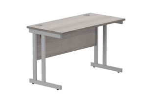 Office Rectangular Desk With Steel Double Upright Cantilever Frame | 1200X600 | Alaskan Grey Oak/Silver