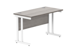 Office Rectangular Desk With Steel Double Upright Cantilever Frame | 1200X600 | Alaskan Grey Oak/White