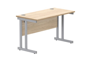 Office Rectangular Desk With Steel Double Upright Cantilever Frame | 1200X600 | Canadian Oak/Silver