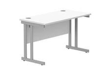 Load image into Gallery viewer, Office Rectangular Desk With Steel Double Upright Cantilever Frame | 1200X600 | Arctic White/Silver