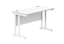 Load image into Gallery viewer, Office Rectangular Desk With Steel Double Upright Cantilever Frame | 1200X600 | Arctic White/White