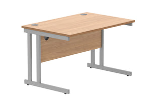Office Rectangular Desk With Steel Double Upright Cantilever Frame | 1200X800 | Norwegian Beech/Silver