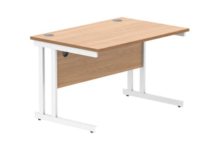 Office Rectangular Desk With Steel Double Upright Cantilever Frame | 1200X800 | Norwegian Beech/White