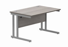 Load image into Gallery viewer, Office Rectangular Desk With Steel Double Upright Cantilever Frame | 1200X800 | Alaskan Grey Oak/Silver