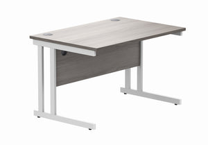 Office Rectangular Desk With Steel Double Upright Cantilever Frame | 1200X800 | Alaskan Grey Oak/White
