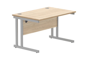 Office Rectangular Desk With Steel Double Upright Cantilever Frame | 1200X800 | Canadian Oak/Silver
