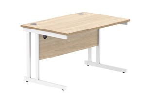 Office Rectangular Desk With Steel Double Upright Cantilever Frame | 1200X800 | Canadian Oak/White
