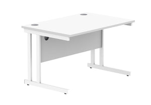 Office Rectangular Desk With Steel Double Upright Cantilever Frame | 1200X800 | Arctic White/White