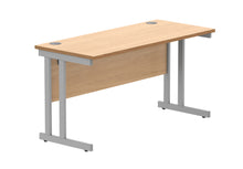 Load image into Gallery viewer, Office Rectangular Desk With Steel Double Upright Cantilever Frame | 1400X600 | Norwegian Beech/Silver