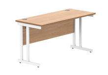 Load image into Gallery viewer, Office Rectangular Desk With Steel Double Upright Cantilever Frame | 1400X600 | Norwegian Beech/White