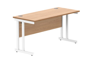 Office Rectangular Desk With Steel Double Upright Cantilever Frame | 1400X600 | Norwegian Beech/White