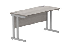 Load image into Gallery viewer, Office Rectangular Desk With Steel Double Upright Cantilever Frame | 1400X600 | Alaskan Grey Oak/Silver