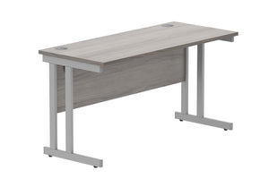 Office Rectangular Desk With Steel Double Upright Cantilever Frame | 1400X600 | Alaskan Grey Oak/Silver