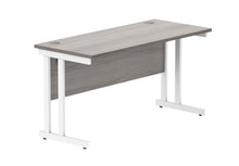 Load image into Gallery viewer, Office Rectangular Desk With Steel Double Upright Cantilever Frame | 1400X600 | Alaskan Grey Oak/White