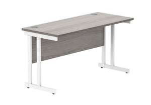 Office Rectangular Desk With Steel Double Upright Cantilever Frame | 1400X600 | Alaskan Grey Oak/White