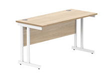 Load image into Gallery viewer, Office Rectangular Desk With Steel Double Upright Cantilever Frame | 1400X600 | Canadian Oak/White
