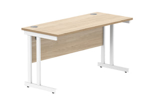 Office Rectangular Desk With Steel Double Upright Cantilever Frame | 1400X600 | Canadian Oak/White