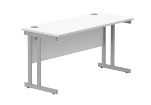 Office Rectangular Desk With Steel Double Upright Cantilever Frame | 1400X600 | Arctic White/Silver