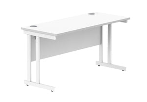 Office Rectangular Desk With Steel Double Upright Cantilever Frame | 1400X600 | Arctic White/White