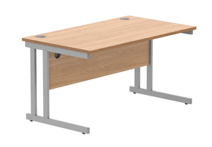 Office Rectangular Desk With Steel Double Upright Cantilever Frame | 1400X800 | Norwegian Beech/Silver
