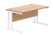 Load image into Gallery viewer, Office Rectangular Desk With Steel Double Upright Cantilever Frame | 1400X800 | Norwegian Beech/White