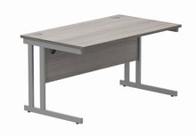 Load image into Gallery viewer, Office Rectangular Desk With Steel Double Upright Cantilever Frame | 1400X800 | Alaskan Grey Oak/Silver