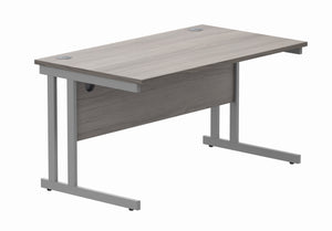 Office Rectangular Desk With Steel Double Upright Cantilever Frame | 1400X800 | Alaskan Grey Oak/Silver