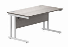 Load image into Gallery viewer, Office Rectangular Desk With Steel Double Upright Cantilever Frame | 1400X800 | Alaskan Grey Oak/White