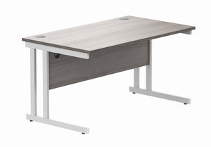 Office Rectangular Desk With Steel Double Upright Cantilever Frame | 1400X800 | Alaskan Grey Oak/White