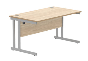 Office Rectangular Desk With Steel Double Upright Cantilever Frame | 1400X800 | Canadian Oak/Silver