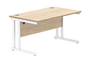 Office Rectangular Desk With Steel Double Upright Cantilever Frame | 1400X800 | Canadian Oak/White