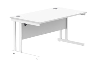 Office Rectangular Desk With Steel Double Upright Cantilever Frame | 1400X800 | Arctic White/White