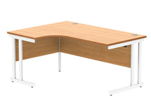 Load image into Gallery viewer, Office Left Hand Corner Desk With Steel Double Upright Cantilever Frame | 1600X1200 | Norwegian Beech/White