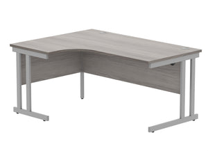 Office Left Hand Corner Desk With Steel Double Upright Cantilever Frame | 1600X1200 | Alaskan Grey Oak/Silver