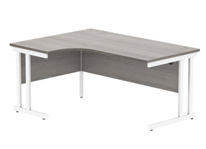 Office Left Hand Corner Desk With Steel Double Upright Cantilever Frame | 1600X1200 | Alaskan Grey Oak/White