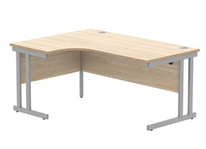 Office Left Hand Corner Desk With Steel Double Upright Cantilever Frame | 1600X1200 | Canadian Oak/Silver