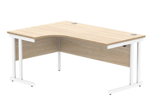 Office Left Hand Corner Desk With Steel Double Upright Cantilever Frame | 1600X1200 | Canadian Oak/White