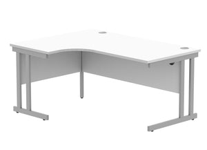 Office Left Hand Corner Desk With Steel Double Upright Cantilever Frame | 1600X1200 | Arctic White/Silver