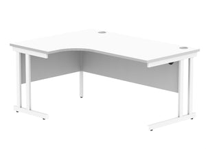 Office Left Hand Corner Desk With Steel Double Upright Cantilever Frame | 1600X1200 | Arctic White/White
