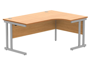 Office Right Hand Corner Desk With Steel Double Upright Cantilever Frame | 1600X1200 | Norwegian Beech/Silver