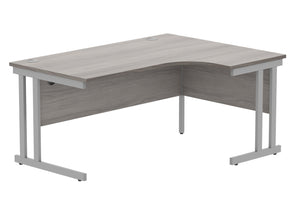 Office Right Hand Corner Desk With Steel Double Upright Cantilever Frame | 1600X1200 | Alaskan Grey Oak/Silver