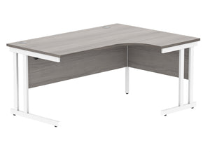 Office Right Hand Corner Desk With Steel Double Upright Cantilever Frame | 1600X1200 | Alaskan Grey Oak/White