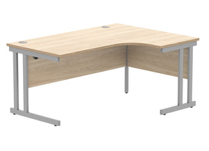 Office Right Hand Corner Desk With Steel Double Upright Cantilever Frame | 1600X1200 | Canadian Oak/Silver