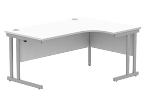 Office Right Hand Corner Desk With Steel Double Upright Cantilever Frame | 1600X1200 | Arctic White/Silver