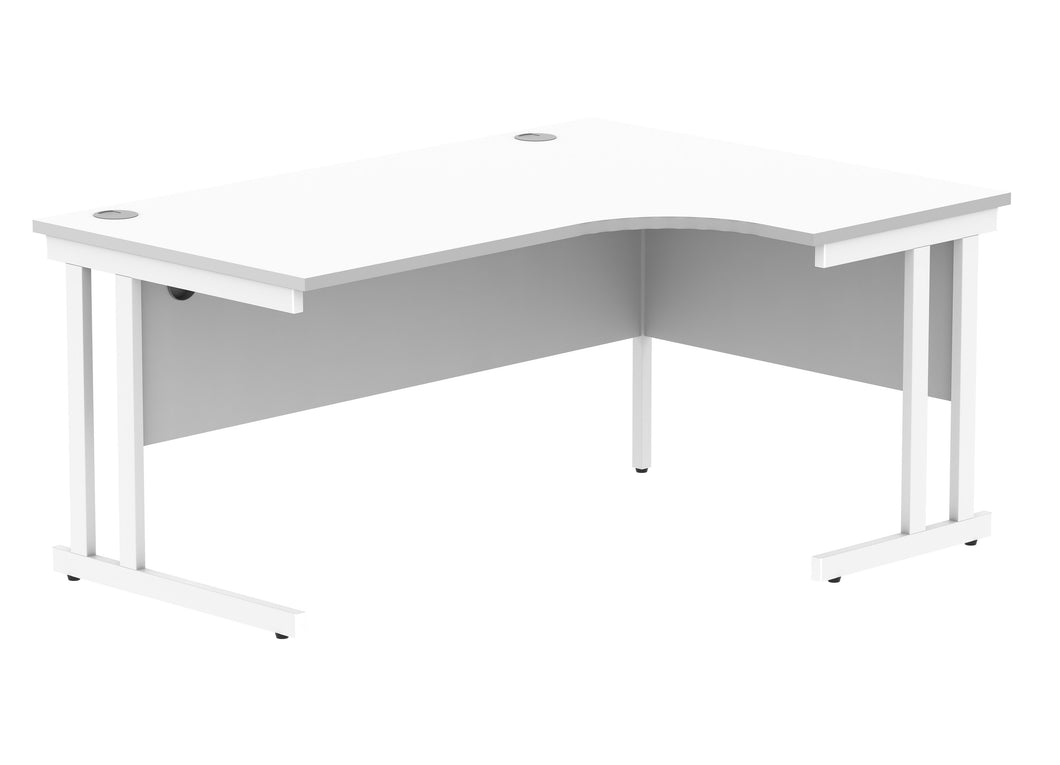 Office Right Hand Corner Desk With Steel Double Upright Cantilever Frame | 1600X1200 | Arctic White/White