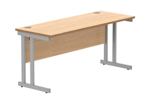 Office Rectangular Desk With Steel Double Upright Cantilever Frame | 1600X600 | Norwegian Beech/Silver