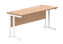 Load image into Gallery viewer, Office Rectangular Desk With Steel Double Upright Cantilever Frame | 1600X600 | Norwegian Beech/White
