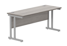 Load image into Gallery viewer, Office Rectangular Desk With Steel Double Upright Cantilever Frame | 1600X600 | Alaskan Grey Oak/Silver